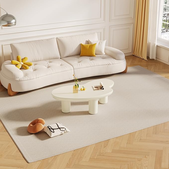 42.24" Cloud Shaped Coffee Table, Unique Style Center Table, Small End Table, Modern Irregular Coffee Table with 3 Legs for Small Space, Living Room, Easy Assembly, Cream White