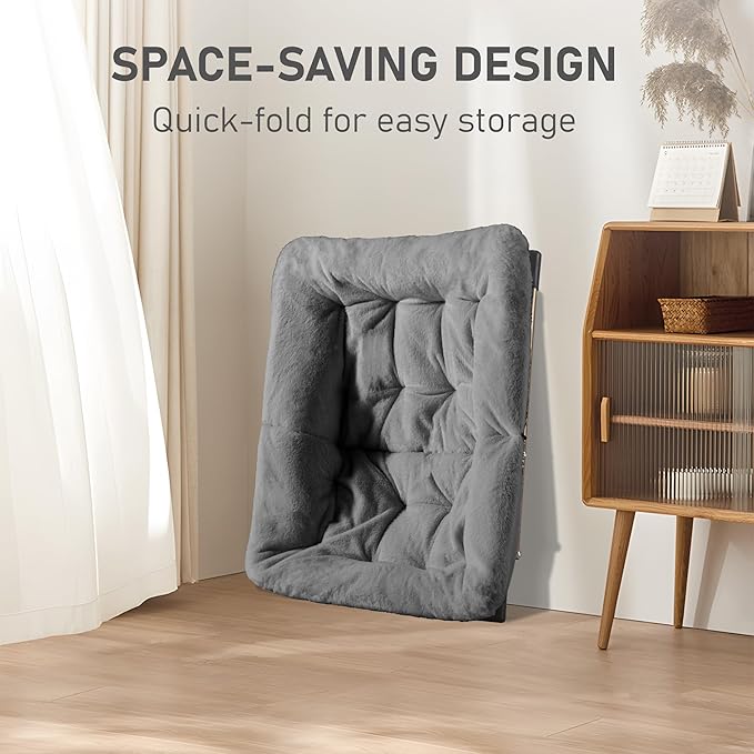 Comfy Oversized Saucer Chair, Soft Faux Fur Reading Lounge Chair for Adults, Stable X-Large Metal Frame and Non-Slip Pad, Foldable Cozy Chairs for Bedroom, Living Room, Dorm, Dark Gray