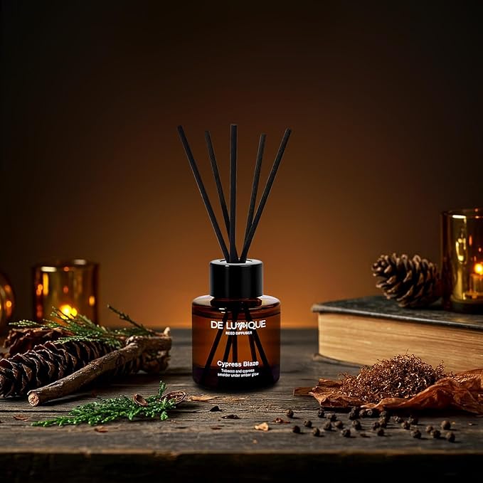 Aroma Reed Diffuser – Cypress Blaze Scent – Long-Lasting Aromatherapy Diffuser with Essential Oils – Home Fragrance Diffuser for Bedroom, Bathroom & Living Room