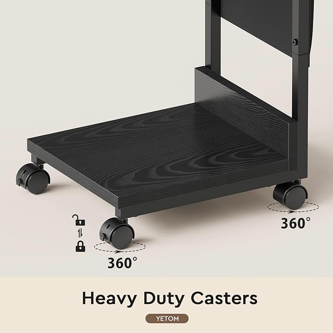 Side Table,C Table with 2-Tier Storage Shelf, End Table with a Storage Bag, Sofa Table with Wheels for Living Room, Bedroom, Office, Bathroom, Black