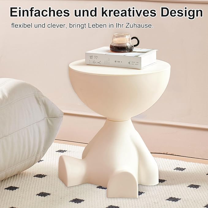 Mini Circle Side Table, Small Modern Bowl-Shaped Coffee Table, Sofa End Table Nightstand, Modern Bedside Home Decor for Living Room, Bedroom，Living Room (Large Milky)