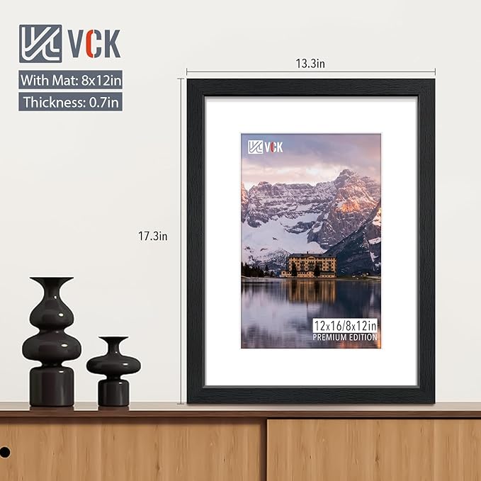 VCK 12x16 Inch Picture Frames, Set of 5 Wooden Picture Frames, Wall Display Decoration for Photos, Paintings, Landscapes, Posters, Drawings, Artwork (Black)