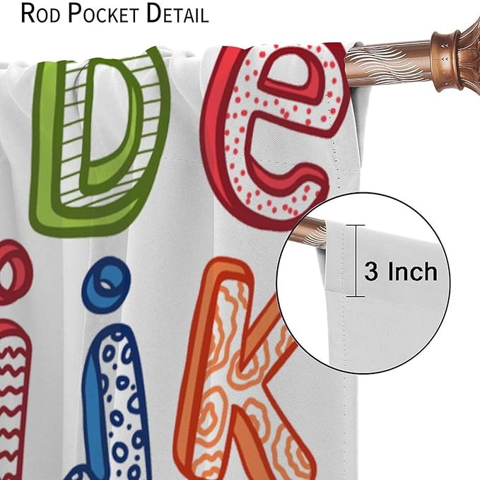 BAEKJIN Kids Educational Alphabet Curtains, Hand Drawn Colorful ABC Letters Pattern Print Decor Window Drapes for Bedroom Living Room 42x45 Inch