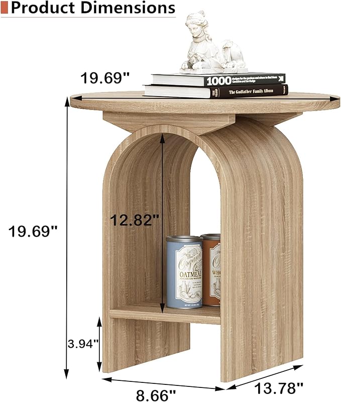 Side Table Set of 2, Round Coffee Table for Living Room, 2-Tier end Table with Storage and Thickened Tabletop, Modern Center Table Boho Small Bed Side Table for Living Room Office, Natural