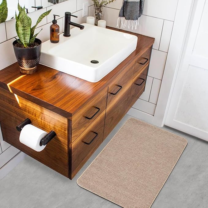 Indoor Door Mat Entrance, 1/10 in Ultra Thin Door Mat for Inside Entry, Super Non-Slip, Washable Doormat, Fade Resistant, Low Profile Dirt Trapper Outdoor for Bathroom and Kitchen, 47''X23'' Khaki