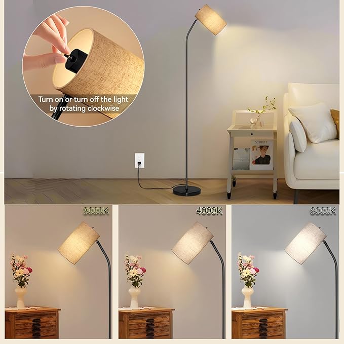 Arc Floor Lamp for Living Room with 9W 3 Color Temperatures Bulb Modern Reading Standing Lamps for Bedroom,Office,Living Room, LED Bulb Included (Beige/Black/3CCT)