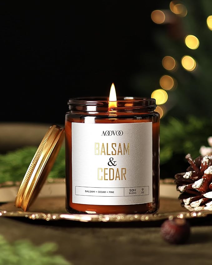 AOOVOO Balsam Cedar Candle - Large Pine Scented Soy Wax Aromatherapy Candle, 9 oz