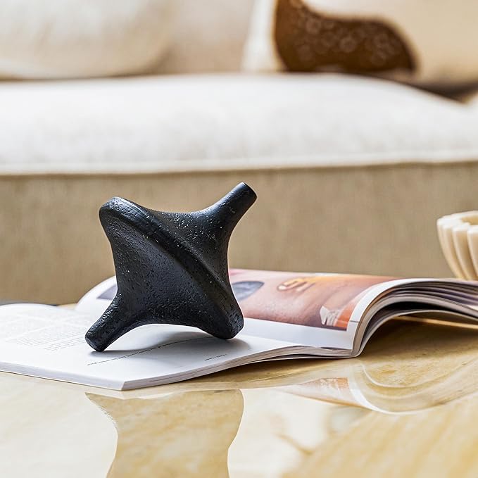 DN DECONATION Black Resin Decorative Spinning Top Statue - Artistic Gyroscope Sculpture for Home & Office Decor - Modern Shelf Decor for Living Room, Bookshelf Coffee Table Decor - Unique Gift for Men