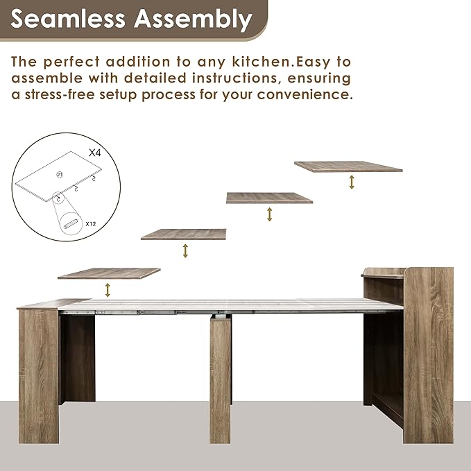 DMAITH 20"-99" Extendable Dining Table with Storage for 2-10 People, Modern Modular Extension Table, Space-Saving Extra Long Folding Dining Table, Multifunctional Conference Meeting Table, Oak