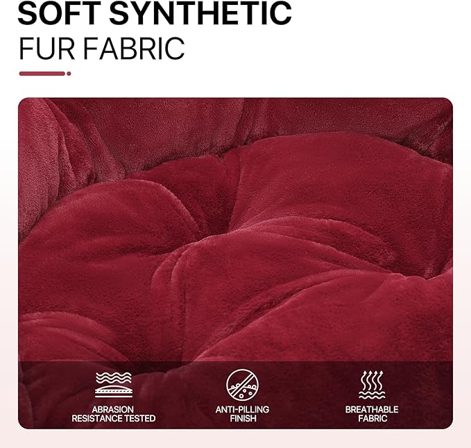 Athena Collection Comfy Saucer Chair Folding Cozy Chair for Bed Room Living Room Accent Chair Faux Fur Reading Chair Foldable Metal Frame Lazy Chair Moon Chair for Adult Set of 2, Red