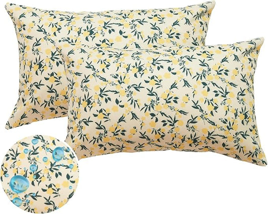 Mantle & Mason Floral Outdoor Lumbar Pillows Waterproof 12x20 for Patio Furniture Set of 2 Yellow Decorative Pillow Covers for Couch Porch Chair Bench Reversable Cottage Farmhouse Pillow Cases