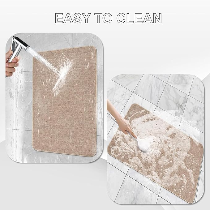 Indoor Door Mat, 1/10 in Ultra Thin Door Mat, Non-Slip Natural Rubber Backing Inside Doormat, Washable, Low-Profile Entrayway Mats, Durable Dirt Trapper for Various Entrance, 30''X17'' Khaki