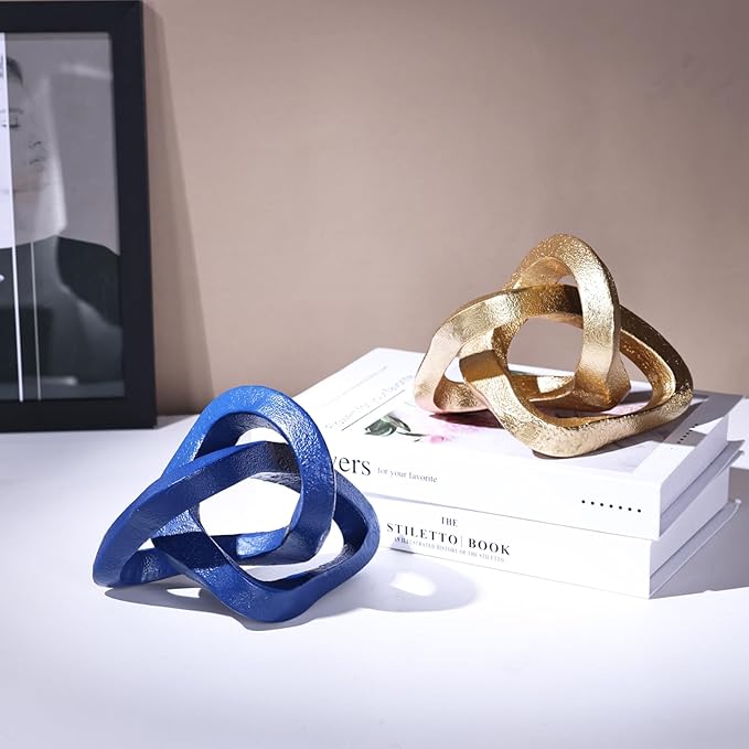 Infinity Knot Sculpture Blue Knot Decor Object, Abstract Knick Knacks Coffee Table Modern Statue, Navy Blue Sculpture for Home Living Room Table Ornaments and TV Stand Bookshelf Decorative