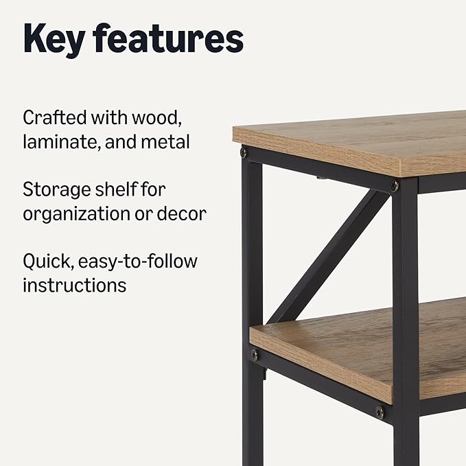 Amazon Basics Rectangular Console Table with Storage Shelf, Steel Frame, 11.8" D x 39.4" W x 31.5" H(in), Oak Finish