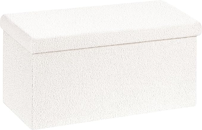 B FSOBEIIALEO Small Storage Ottoman Cube Sherpa Ottomans Foot Rest, Foldable Boucle Ottoman Bench, Faux Teddy Fur, Cream White 30"x15"x15"