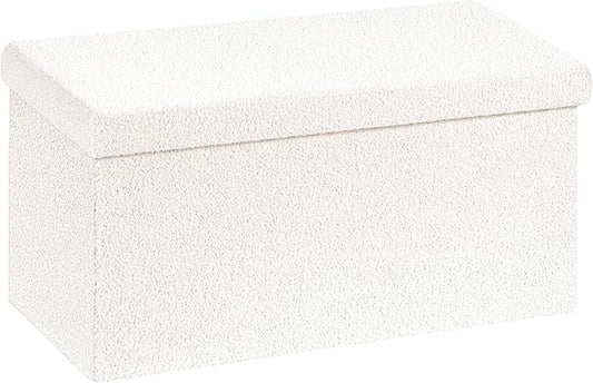 B FSOBEIIALEO Small Storage Ottoman Cube Sherpa Ottomans Foot Rest, Foldable Boucle Ottoman Bench, Faux Teddy Fur, Cream White 30"x15"x15"