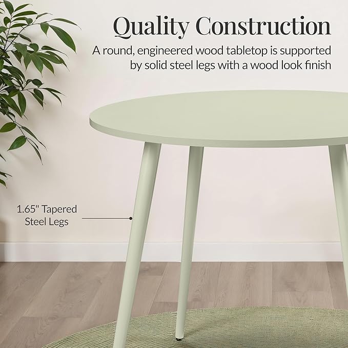 Best Choice Products Round 35.5in Dining Table for 4 w/Sturdy Wood Finish Steel Legs, Mid Century Modern, Space-Saving, Small Space Circle Dinette for Home, Kitchen, Apartment - Sage Green