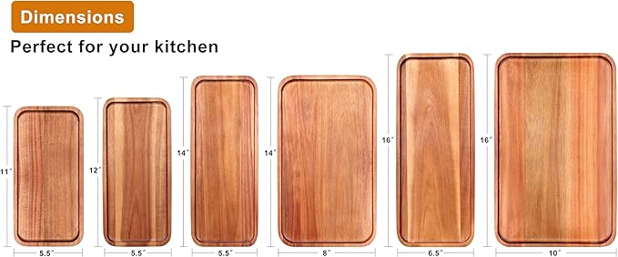 16" X 10" Large Wooden Serving Trays Acacia Wood Charcuterie Boards Rectangular Serving Platters for Cookie, Dessert, Party Food Dish Snack Appetizer Plates Kitchen Platter Tray Cheese Board