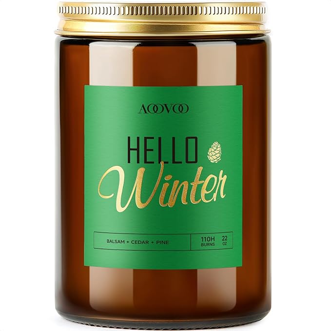AOOVOO Hello Winter Candle - Large Pine Scented Soy Wax Aromatherapy Candles, 22oz