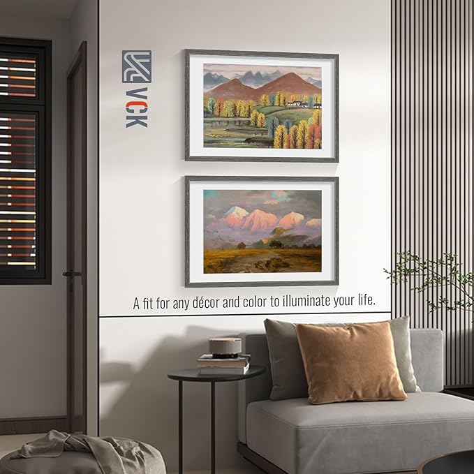 VCK 20x30 Poster Frame 5 Pack - Grey, High-End Wood Picture Frames with Polished Plexiglass, Display 16x24 Photo with Mat or 20x30 without Mat, Art Gallery-Quality, Wall Hanging, Grey