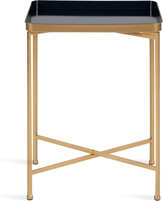 Kate and Laurel Celia Modern Tray Side Table, 18 x 12 x 26, Navy Blue and Gold, Foldable Rectangular End Table for Storage and Display