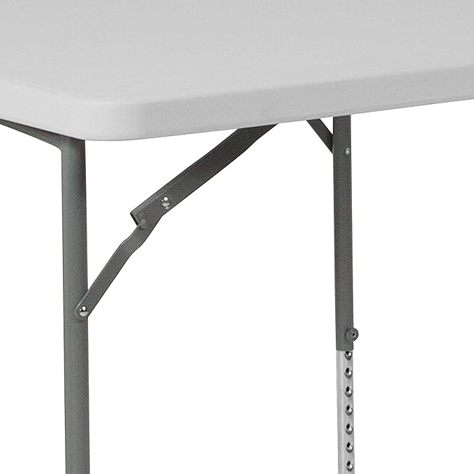 EMMA + OLIVER 2.79-Foot Square Height Adjustable Granite White Plastic Folding Table