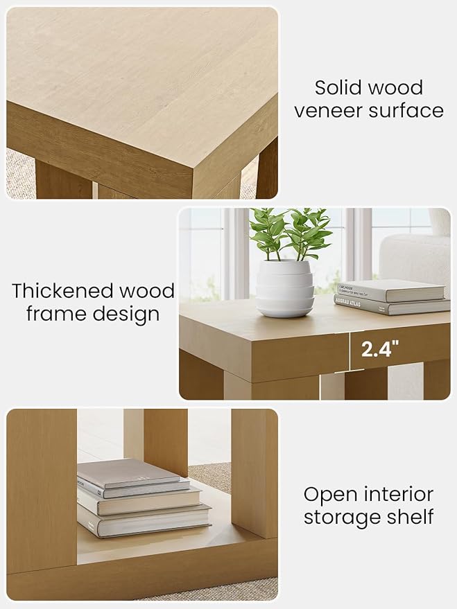 Wood End Table, 2-Tier Bedside Table with Storage Shelves, 24 Inch Modern Side Table for Living Room, Wooden Nightstand for Bedroom or Small Spaces, Easy to Assemble, Natural