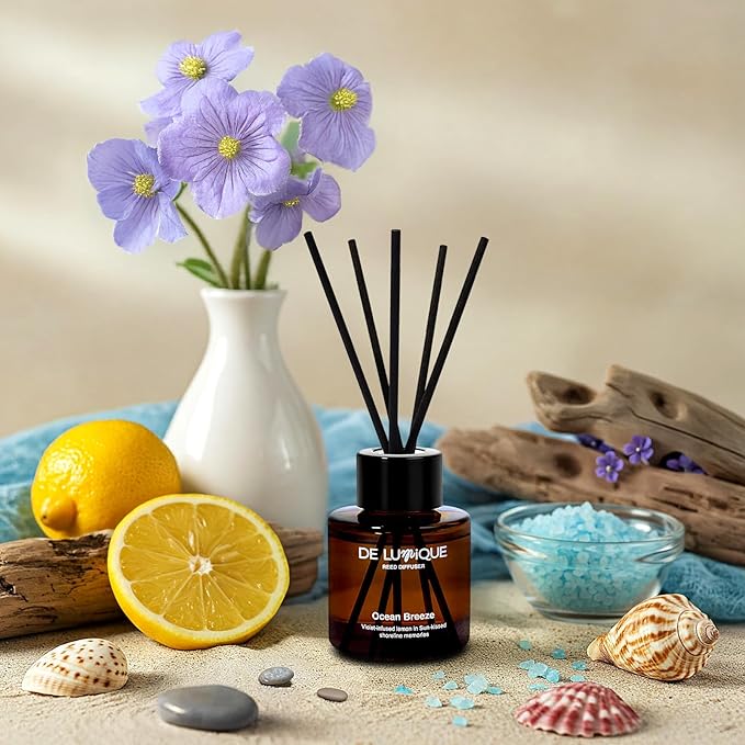 Ocean Breeze Reed Diffusers for Home – Aroma Diffuser with Violet, Lemon, Sea Salt & Lavender – Long Lasting Scented Home Fragrance Gift – 50ml