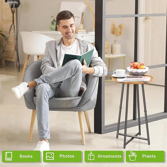 Plant Stand Indoor, Wood Plant Stand for Indoor Plants, Mid Century Plant Table,Modern Small Round Flower Pot Stand, Single Tall Plant Holder for Living Room,Balcony, Rustic Brown End Side Table