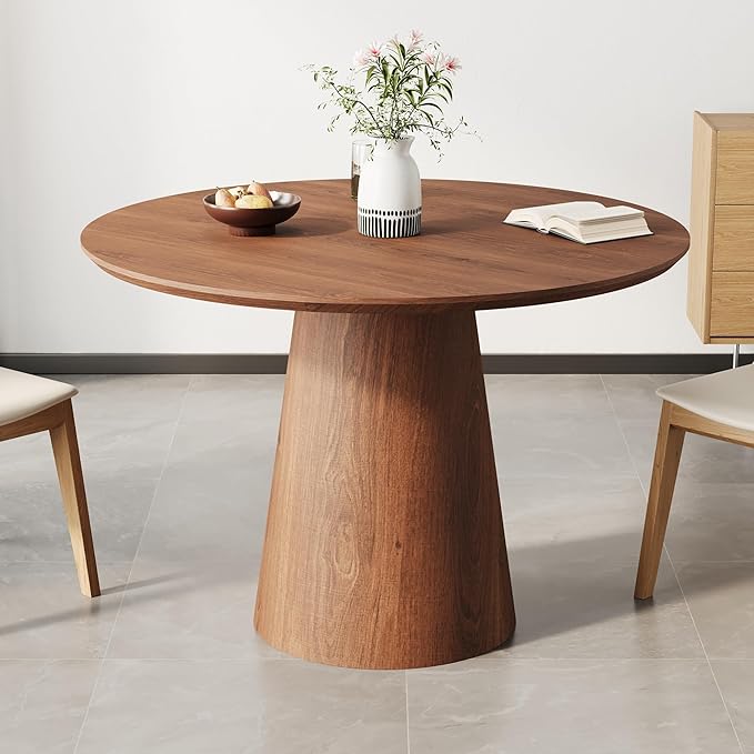 Round Dining Table for 4, 43'' Modern Wooden Pedestal Table, Farmhouse Kitchen Table, Minimalist Round Table Circle Dining Tables for Living Room & Dining Room