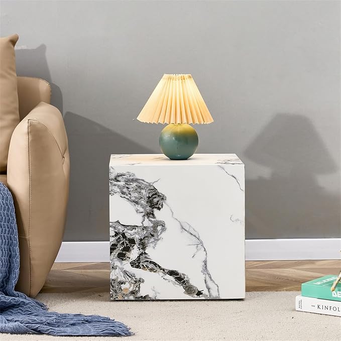 Side Table, End Table Living Room Table, Faux Marble Sofa Couch Bedside Table, Nightstand for Small Spaces, Bedroom