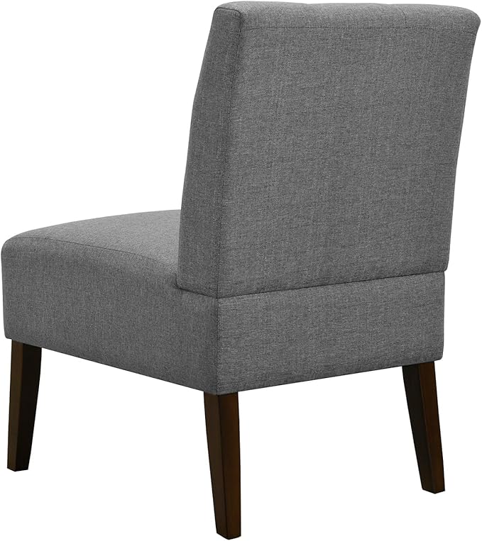 Slipper Accent Chair Modern Armless Lounge Chair with Wood Legs Upholstered Makeup Vanity Tufted Side Chair Fabric Comfy with Decor Back for Living Room Bedroom Patio (Pin Back, Grey)