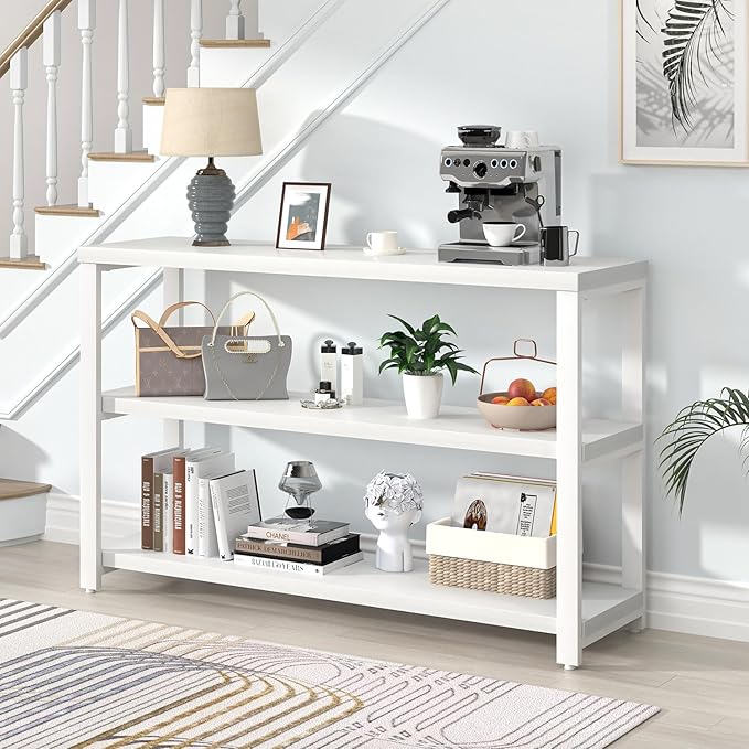 EXCEFUR Modern Entryway Table, Sofa Console Tables for Living Room, 3 Tier Foyer Table for Hallway, Behind Couch (47 Inch, White)