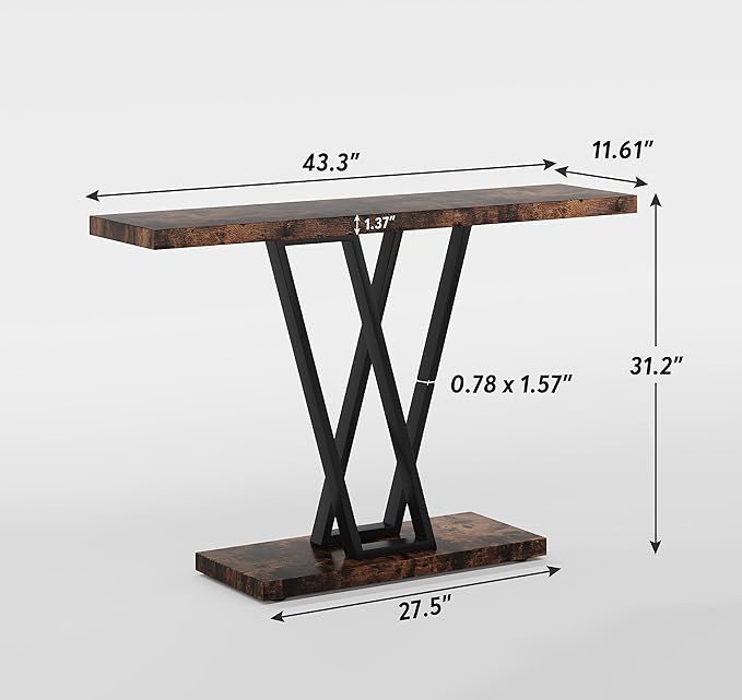 VANOMi Farmhouse Entryway Table, Rustic Sofa & Console Table Narrow Side Table for Living Room, Entryway, Rustic Brown