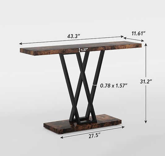 VANOMi Farmhouse Entryway Table, Rustic Sofa & Console Table Narrow Side Table for Living Room, Entryway, Rustic Brown