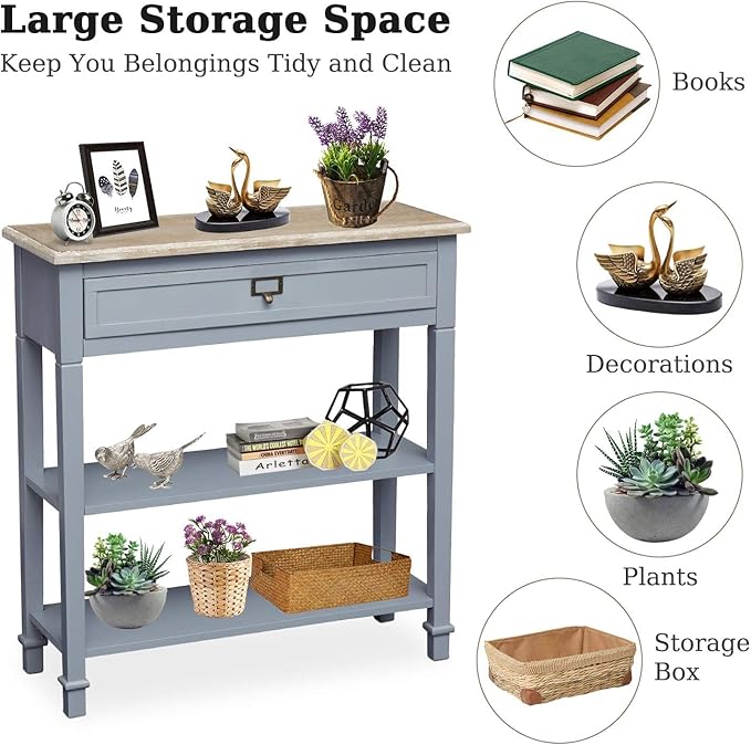 Kinfant Console Entryway Table with Storage - Gray Console Table with Drawer and Storage Shelf, Wood Sofa Table for Living Room Bedroom Hallway