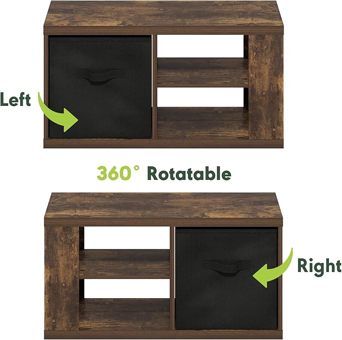 Furinno Viola Coffee Table, 3-Tier Modern Coffee Table with 1.2" Thick Tabletop, Side Table with Open Shelf and Storage Bin, for Living Room, Bedroom, Home Office, Amber Pine