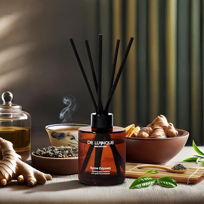 Spice Odyssey Luxury Reed Diffuser – Aromatherapy Diffusers for Home with Green Tea, Ginger, Moss & Bergamot – Long Lasting Fragrance – 150ml