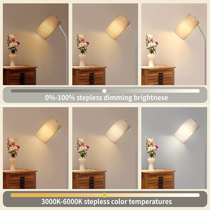 Standing Lamp for Living Room with Remote Control Light Bulb Adjustable Modern Reading Light,Floor Lamps for Bedroom,Office,Farmhouse, LED Bulb Included (Beige/Silver)