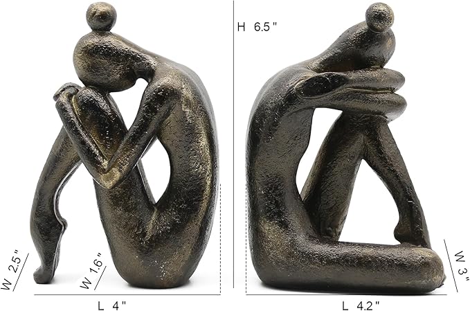 Lukitas Unique Decorative Girl Thinker Bookends, Non-Slip Book Holder, Home Office Bookshelf Decor, Creative Desktop Ornaments for Study Room Hotel Shelves, Resin, 1Pair/2Piece 6.5''