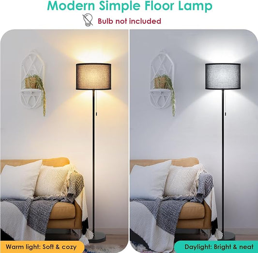 FOLKSMATE Floor Lamp for Living Room, LED Modern Simple Standing Lamp, Black Tall Lamps for Bedroom, Living Room, Office, Kids Room and Reading, Minimalist Pole Lamp with Shade, Without Bulb