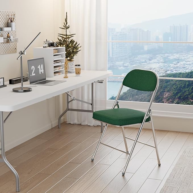 VINGLI 6 Pack Folding Chairs with Padded Seat & Backrest, Metal Frame, Durable Corduroy Fabric, 350 lbs Capacity, Set of 6, Olive Green – Ideal for Weddings, Parties, Office Events