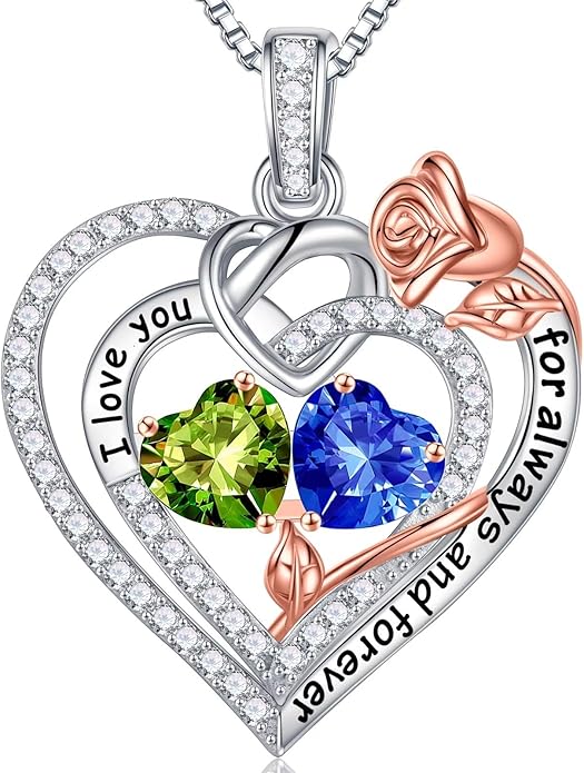 Iefil Christmas Gifts for Wife Women - 925 Sterling Silver Double Birthstone Necklace, Anniversary Birthday Gifts for Women, Jewelry Gift for Wife Girlfriend Mom Her