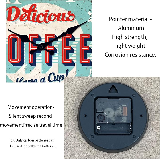 XFM Vintage Coffee Bar Wall Clock 14 Inch Blue Wooden Wall Clocks Battery Operated Silent Retro Round Kitchen Clocks for Cafes Bar Farmhouse Office