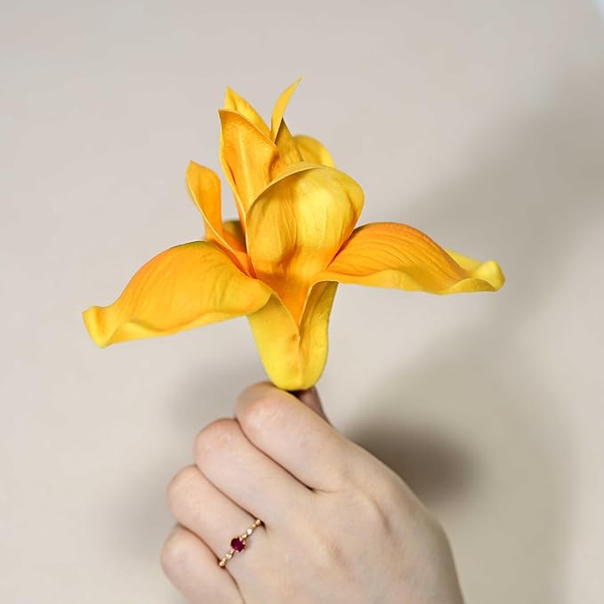 8pcs Luxury PU Orange Flowers Real Touch Wedding Bouquets Artificial Flowers for Decoration DIY Floral Gifts Home Office Table Decor Farmhouse Table Centerpiece Decorations