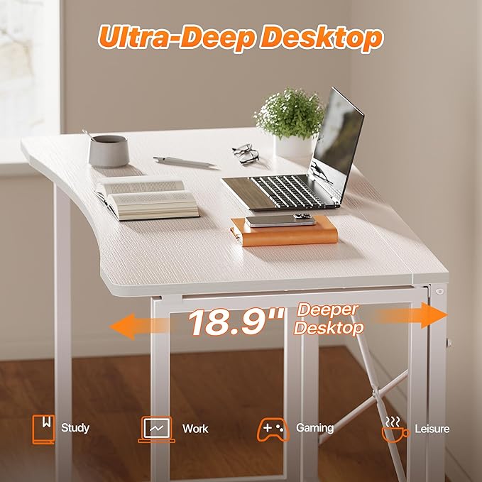 Huuger Folding Desk for Small Spaces, 39.4 Inch Foldable Computer Table, for Home Office, Study, Bedroom, Dorm, Space Saving, Small Writing Work Office Computer Desk, Easy to Fold, White