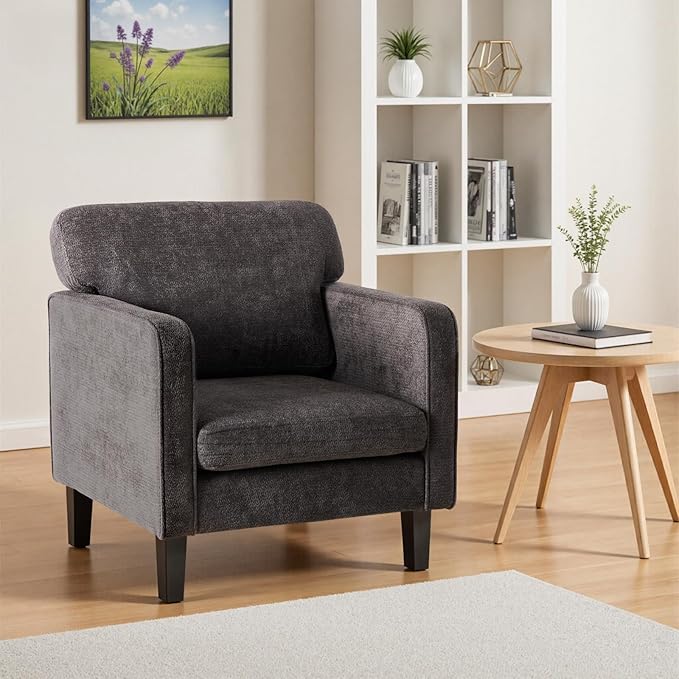 Sweetcrispy Modern Accent Chairs for Living Room, Corner Chairs for Adults, Reading Chair with Armrest and Backrest, Comfy Lounge Chairs for Bedroom, Waiting Room and Reception Room, Grey