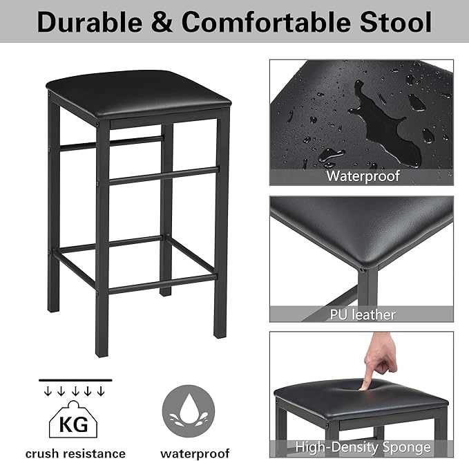 VECELO Dining Table Set with 2 Stools,3 Piece Counter Height for Kitchen, Living Room, Small Apartment