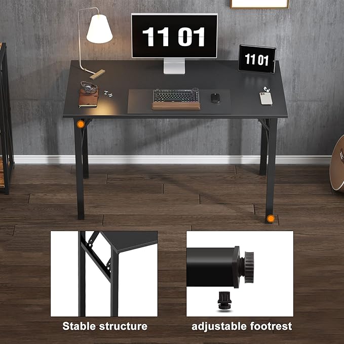 Need Folding Computer Desk - 39.4 Inch Foldable Office Writing Work Study Kids Student Teacher Home Bedroom Table for Small Space, Black