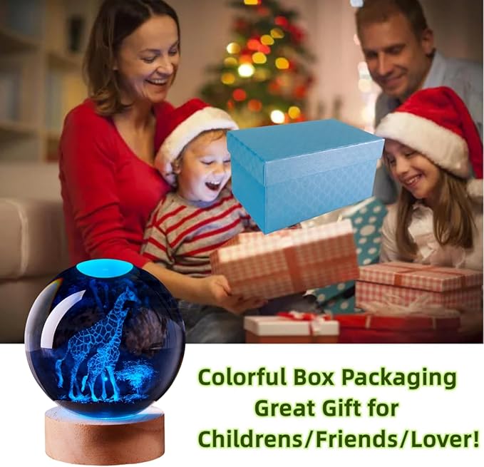 Giraffe Crystal Ball Lamp with LED Wooden Base, 16 Colors Change & Remote Control Crystal Ball Night Light, Upgraded 3.15 Inch Glass Light, Gift for Kids Wife Girlfriend (Giraffe)
